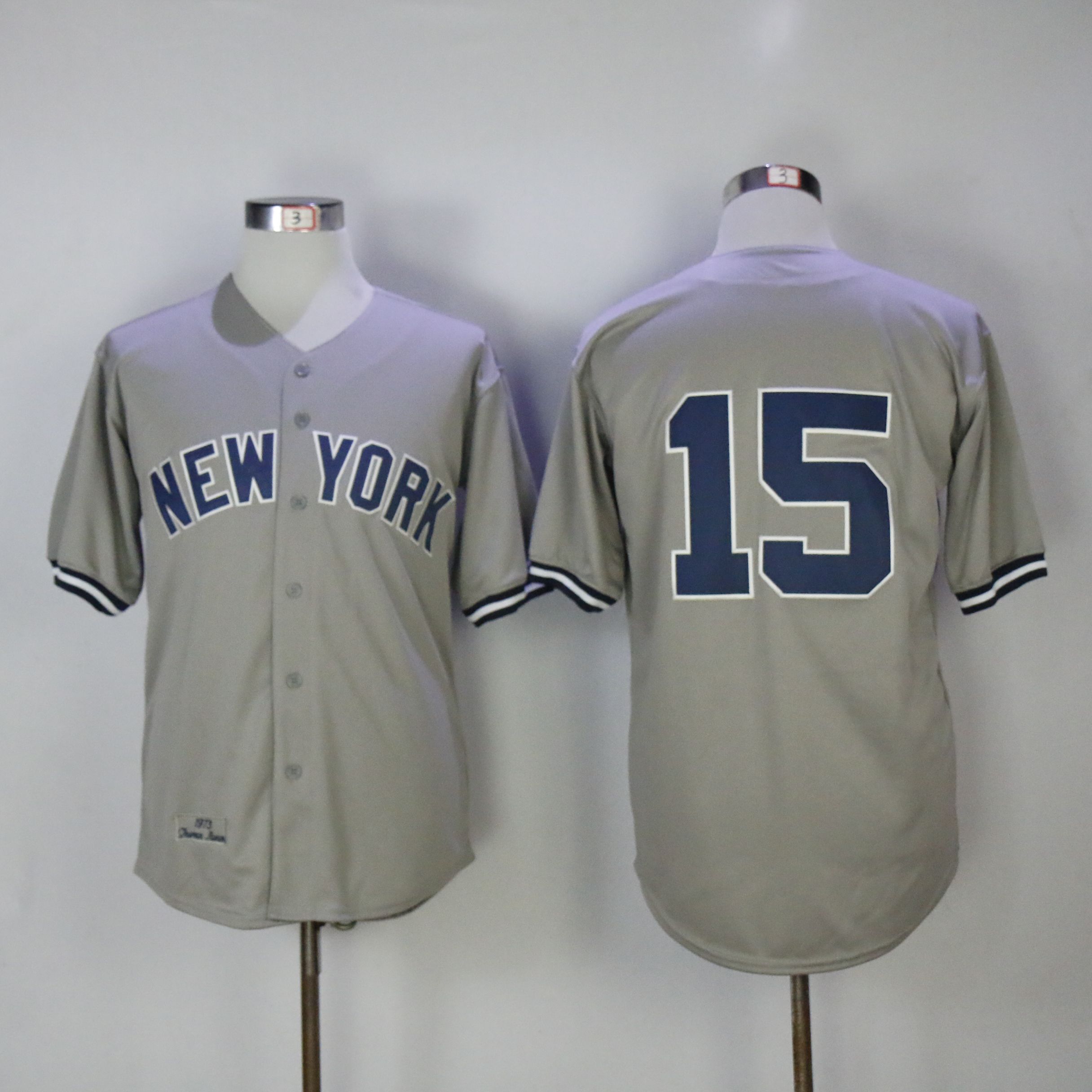 Men New York Yankees #15 No name Grey Throwback MLB Jerseys->new york yankees->MLB Jersey